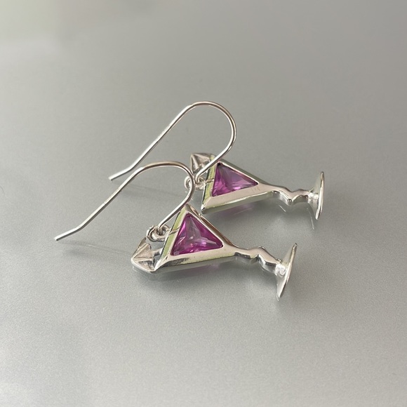 SOLD Vintage Sterling Silver Amethyst Martini Earrings NEW π π² - Picture 4 of 11